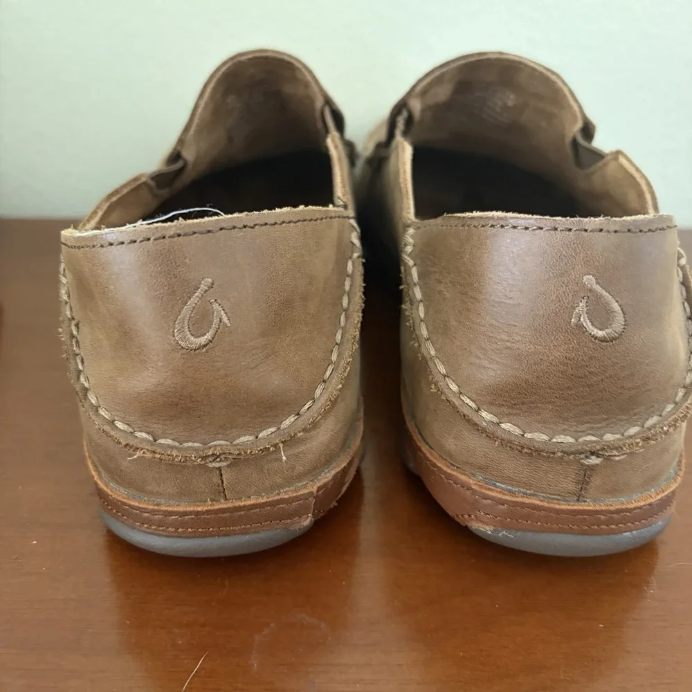 Olukai Moloa Slip On Men 9.5 Brown Leather Casual Loafer 10128-2733 Outdoor